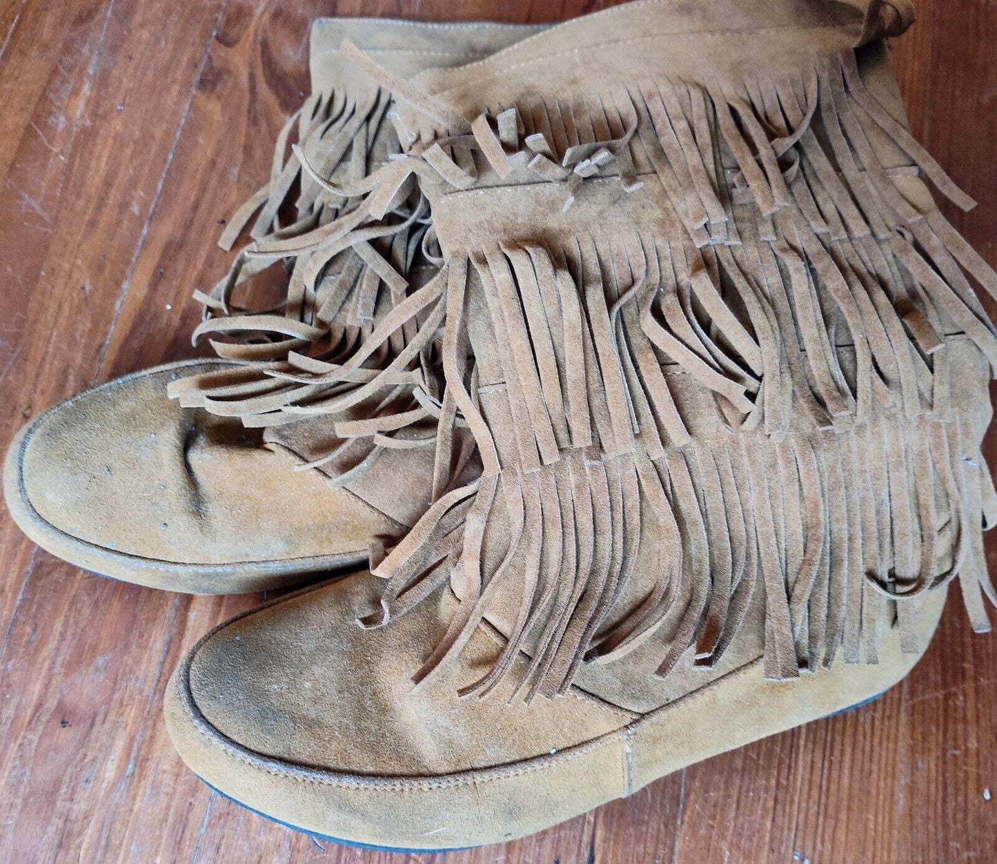 West Blvd Lima Womens Western Fringe Moccasin Flat Mid Calf Boots US Size 8.5 M