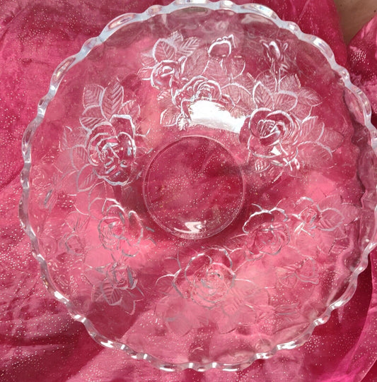 Absolutely Gorgeous Vintage Crystal Cut Glass Bowl 12" Floral Pattern Mint Cond.