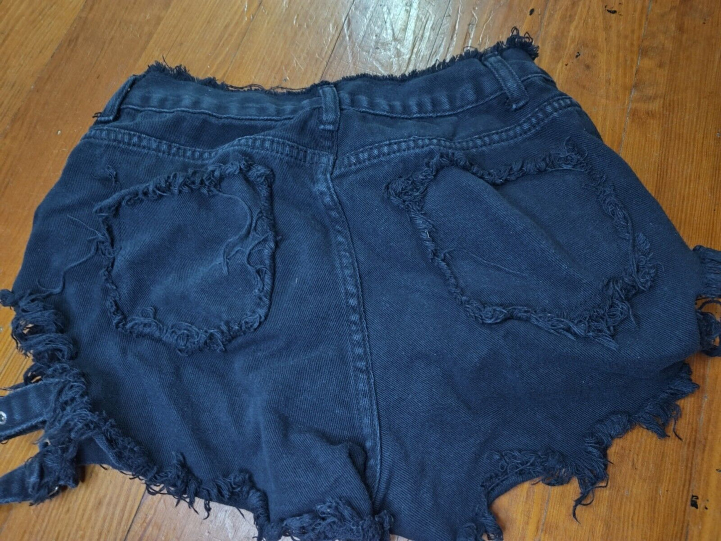 Denim Shorts Size Lg Black Distressed High Rise Ripped Cut Off grunge Punk Goth