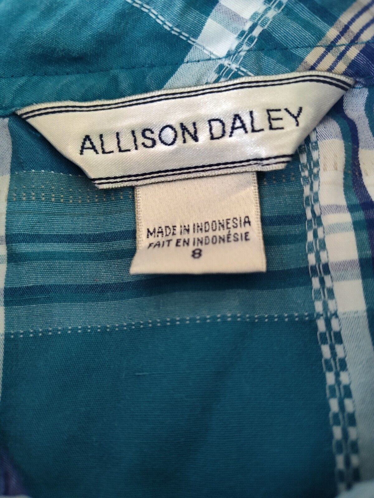 Allison Daley blue plaid button down women's long sleeve top 8W Preppy Teacher