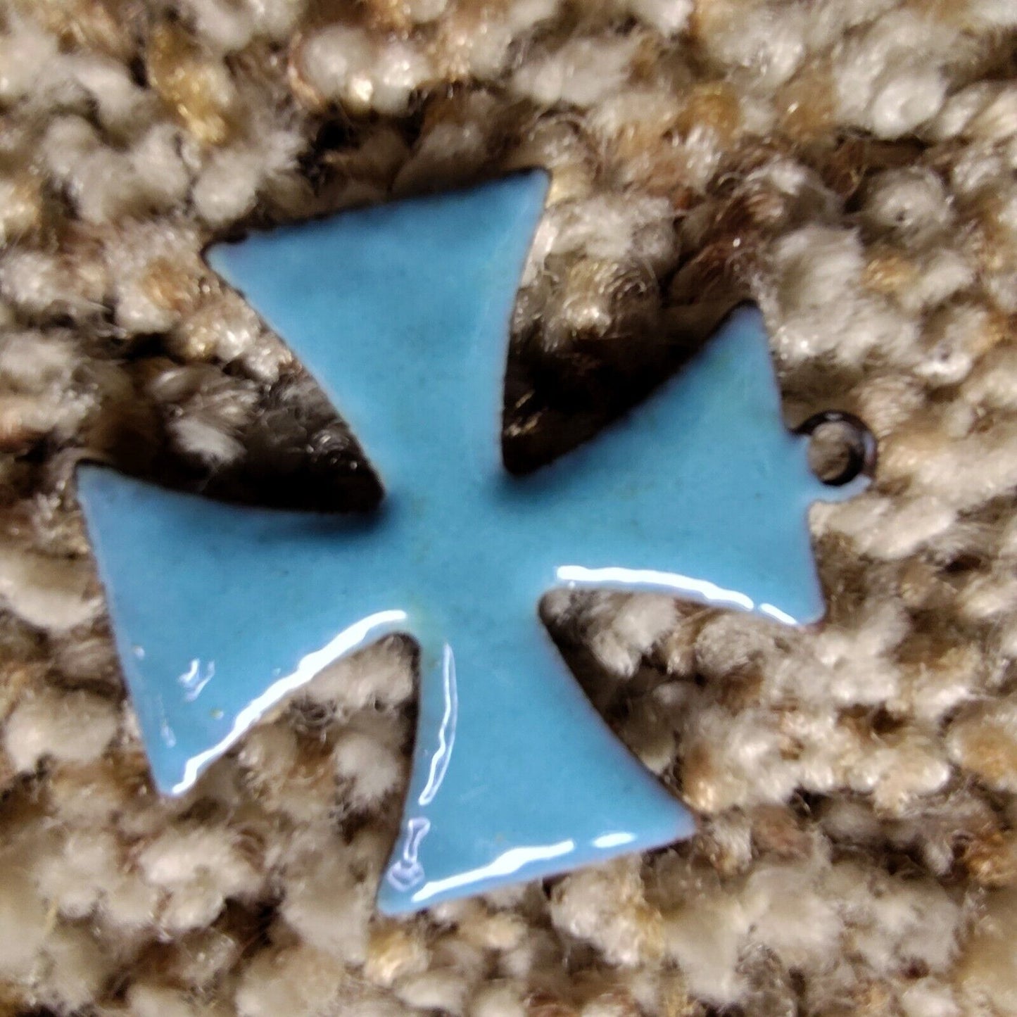 Vintage Turquoise And Metal Maltese Jerusalem Iron Cross Pendant Charm Archival