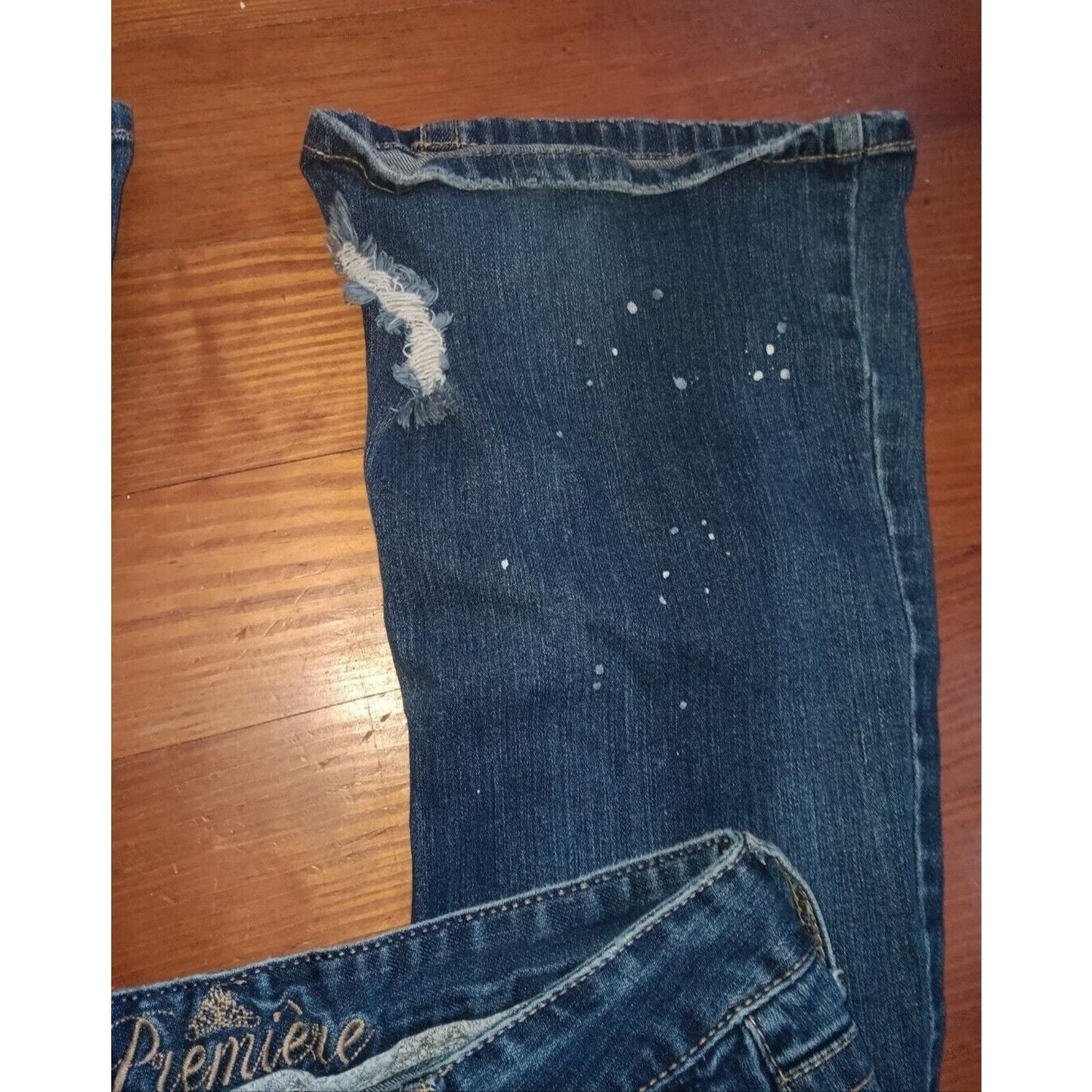 Sz 7 PREMIERE RUE 21 Y2K FLARE Dark Jeans Destroyed 00S Low Rise Distressed Vtg