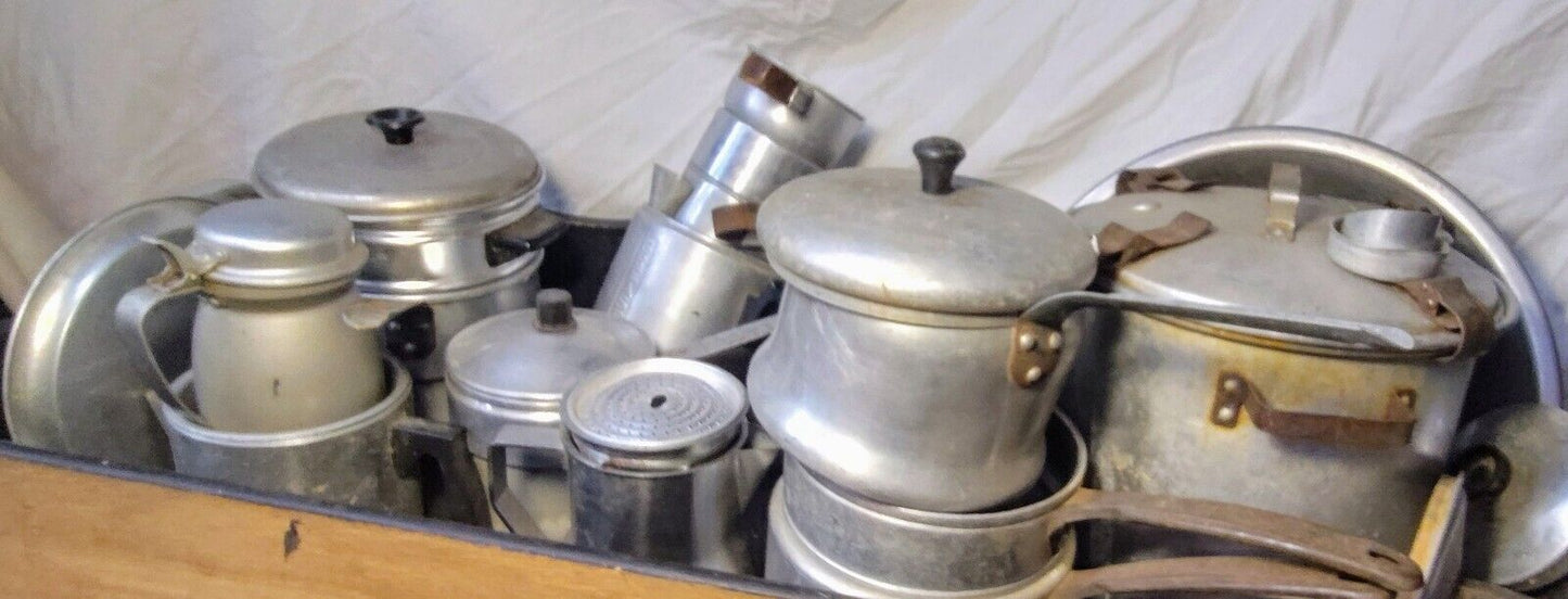 LOT Vintage Camping Cookware Pans Coffee Pots Pressure Cooker Survival Antique