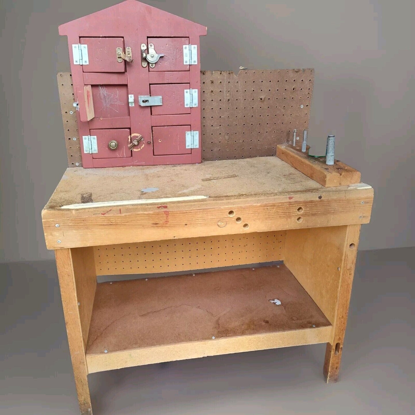 Hand Crafted Kids 42 In X 30in Work Bench With Pegboard And Storage Shelf