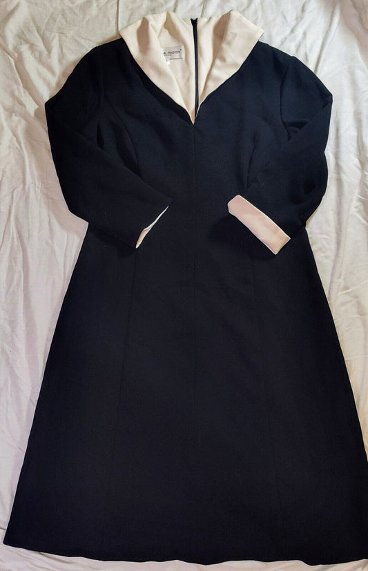 Wednesday Addams The Addams Family Cottage VTG DONNA RICCO NY Sz 12, Colorblock  Modest Black & White Dress/Jacket