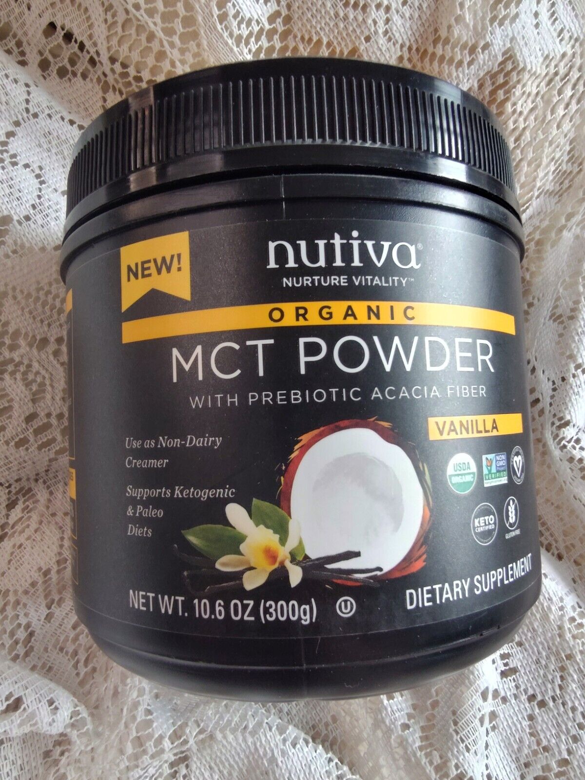 Nutiva Organic MCT Powder with Prebiotic Acacia 10.6 oz Exp Keto Paleo Vanilla