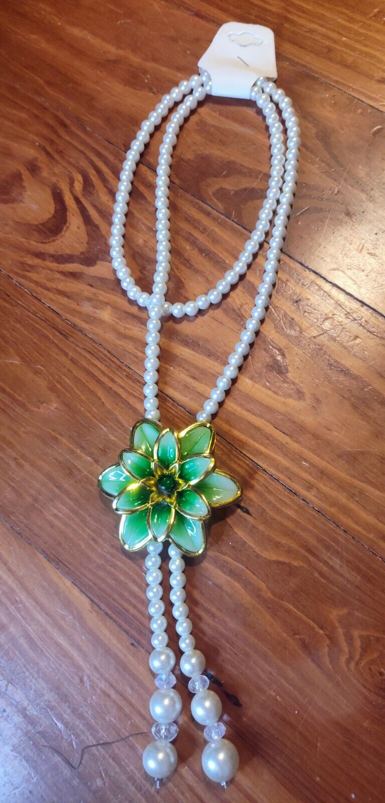 Fashion green Floral pendant With pearls Sweater necklace Succulent Jewelry