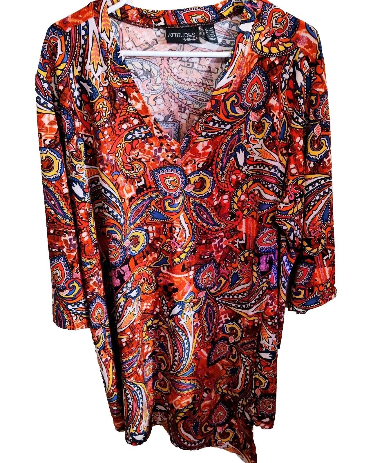 Attitudes By Renee  2XLP Long Sleeve Asymmetric Beachy Multicolor Tunic Blouse