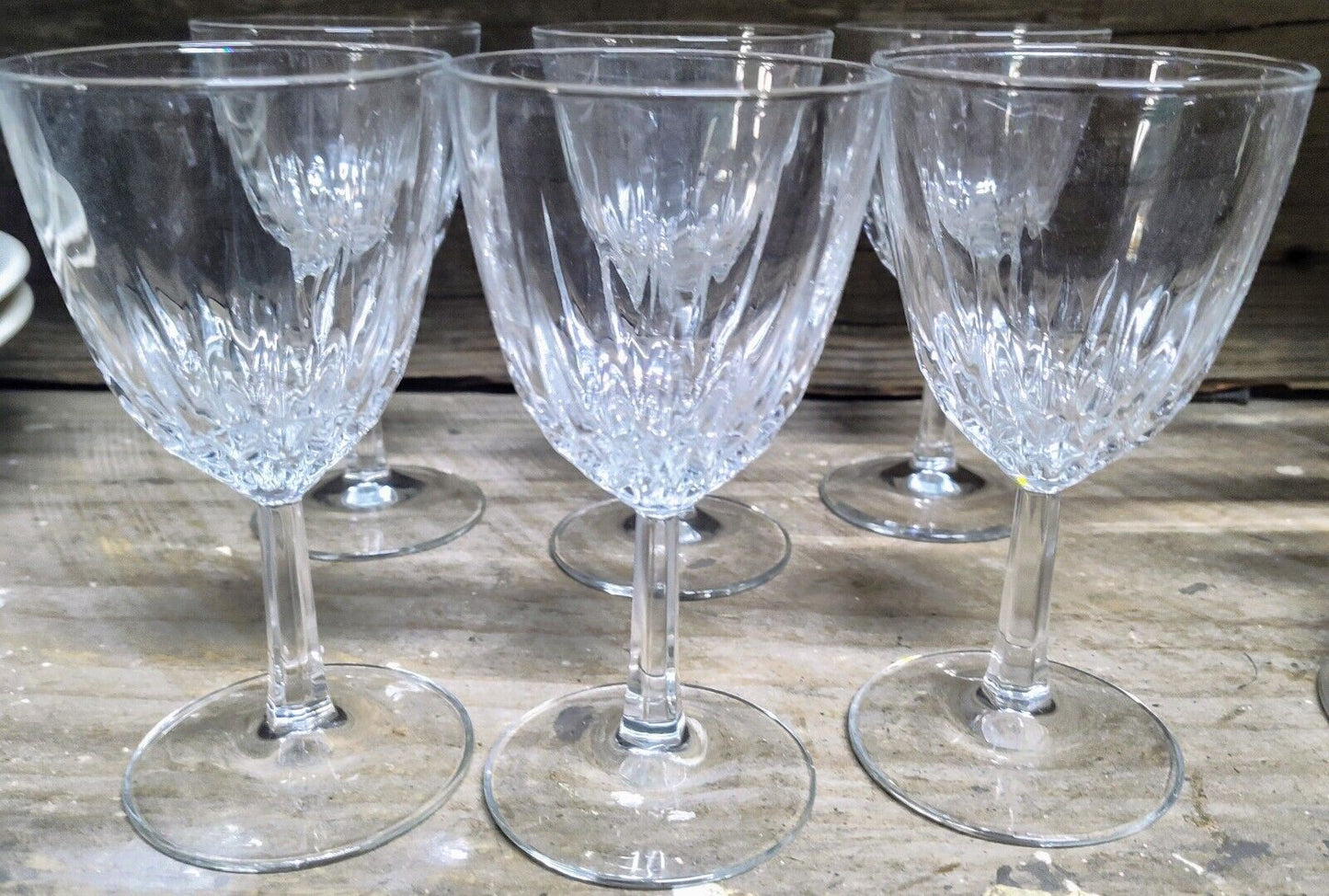 Set Of 6 Vintage Starburst Diamond Cut Wine Glasses Circa 70's Crystal Snowflake