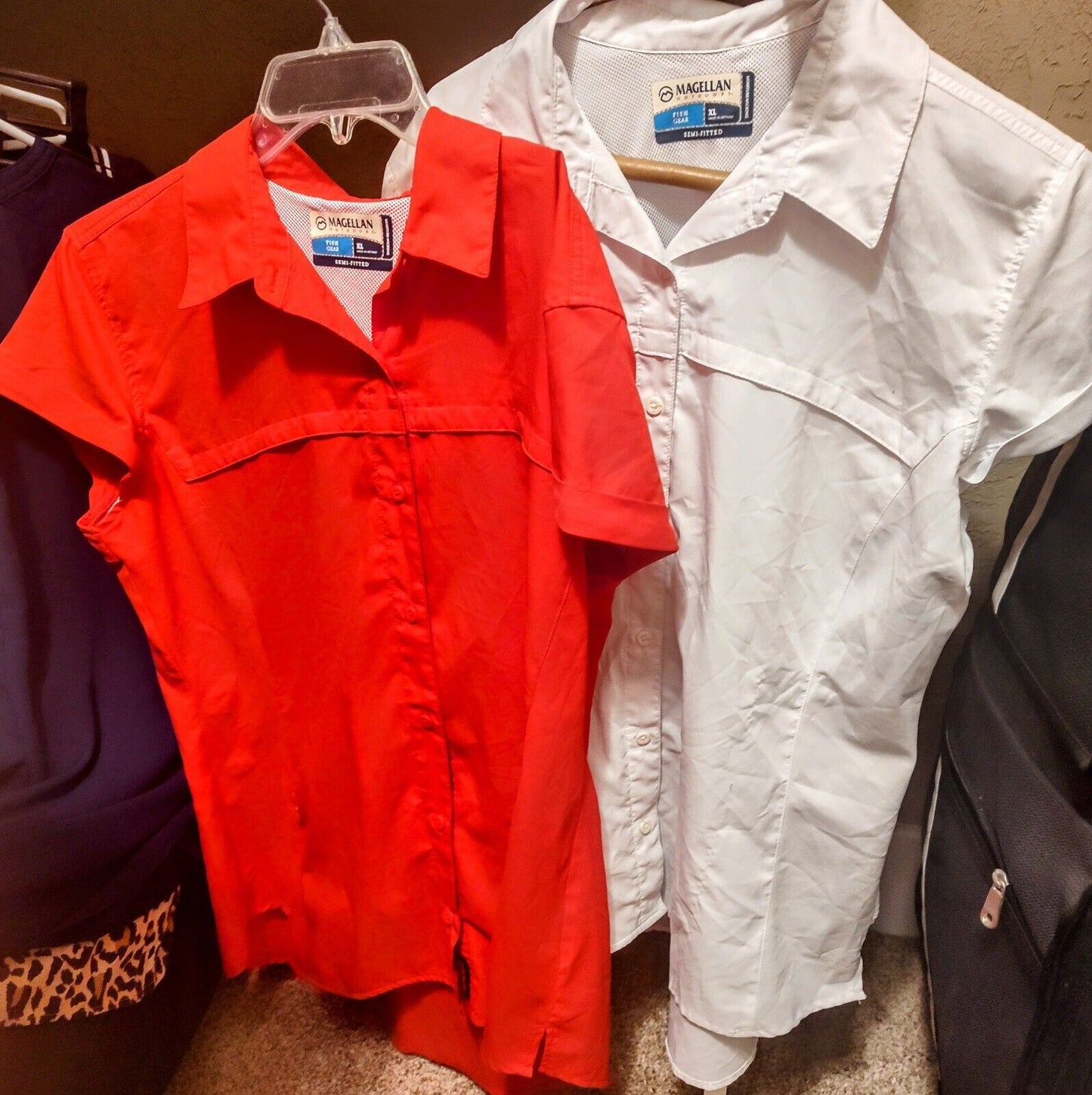 2 Magellan Fish Gear Tops XL Red & White Moisure Wicking Athleisure Activewear button down shirts