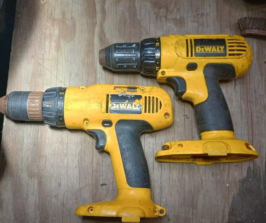 LOT OF 2 TESTED Dewalt 1/2" Cordless Drill DC759 &DW990 FREE SHIP RAW TOOLS ONLY