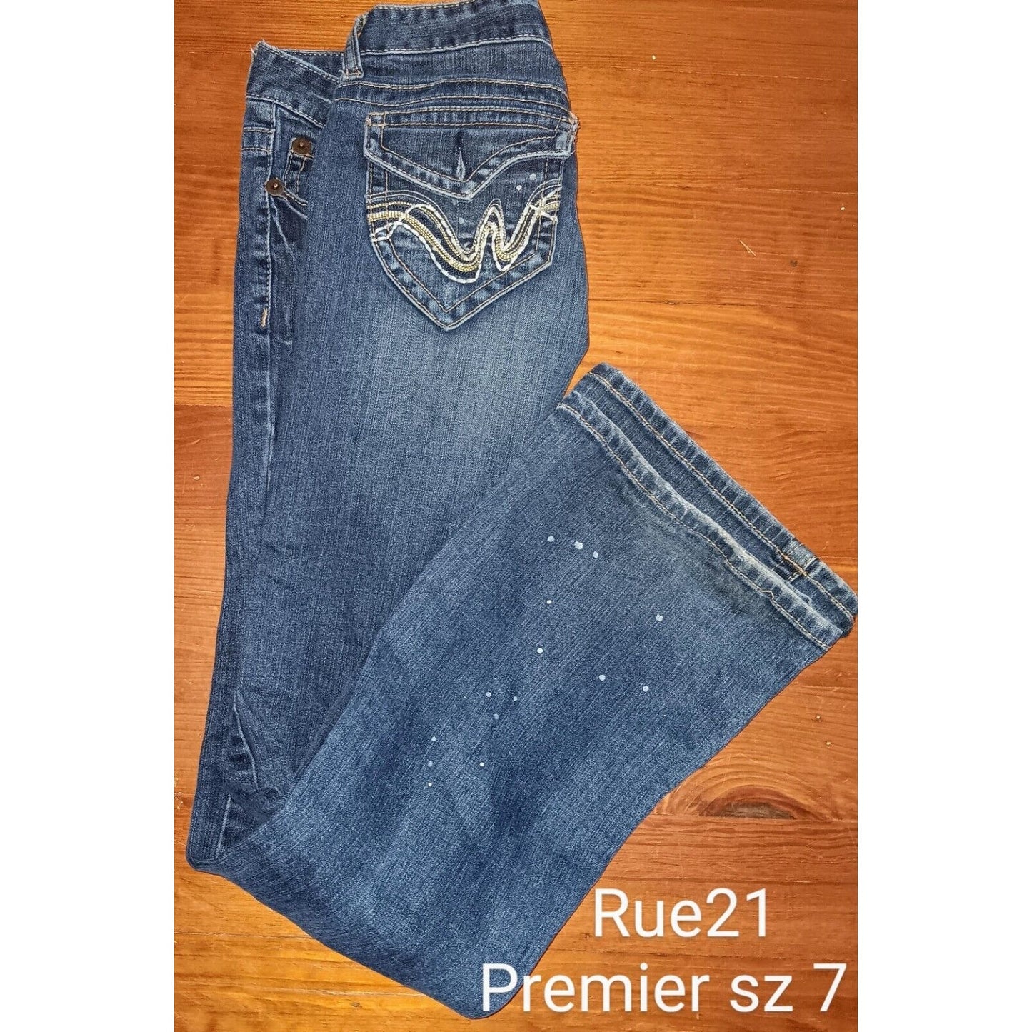 Sz 7 PREMIERE RUE 21 Y2K FLARE Dark Jeans Destroyed 00S Low Rise Distressed Vtg