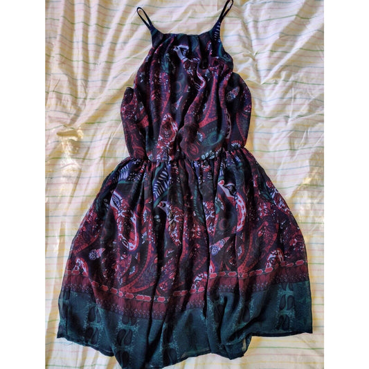 Jr's Miami Spaghetti Strap Dress Dark Jewel Tone Fairycore Paisley Print Size M