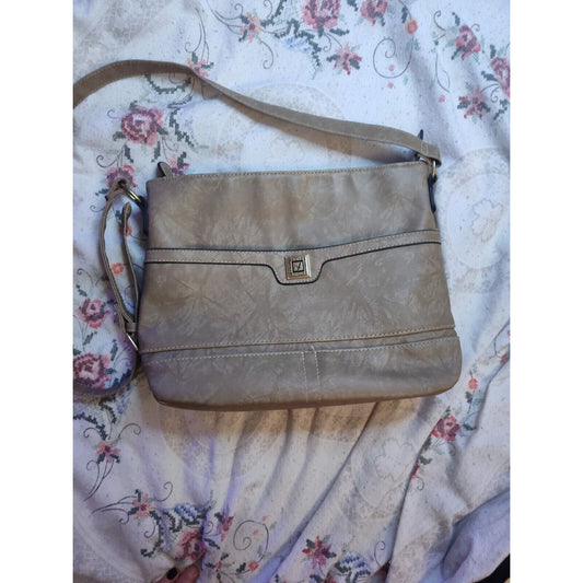 Vintage Stone Mountain beige Leather Large Shoulder Bag Purse clean gc