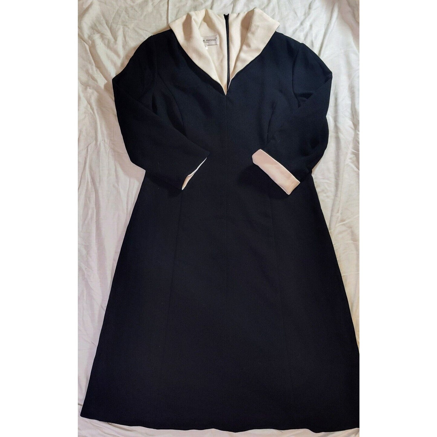 Wednesday Addams Family VTG DONNA RICCO NY Sz 12, Colorblock Modest Retro Chic