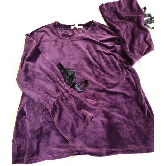 Sz med philosophy blouse bell sleeves and ribbons, velvet purple romantic goth