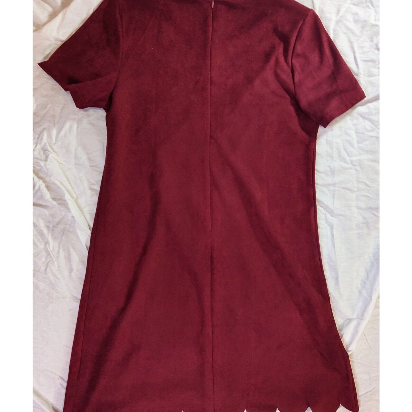 Knee Length Women's Boho shift Dress Red Sz Md Suede Scalloped Hem 70s hippie in