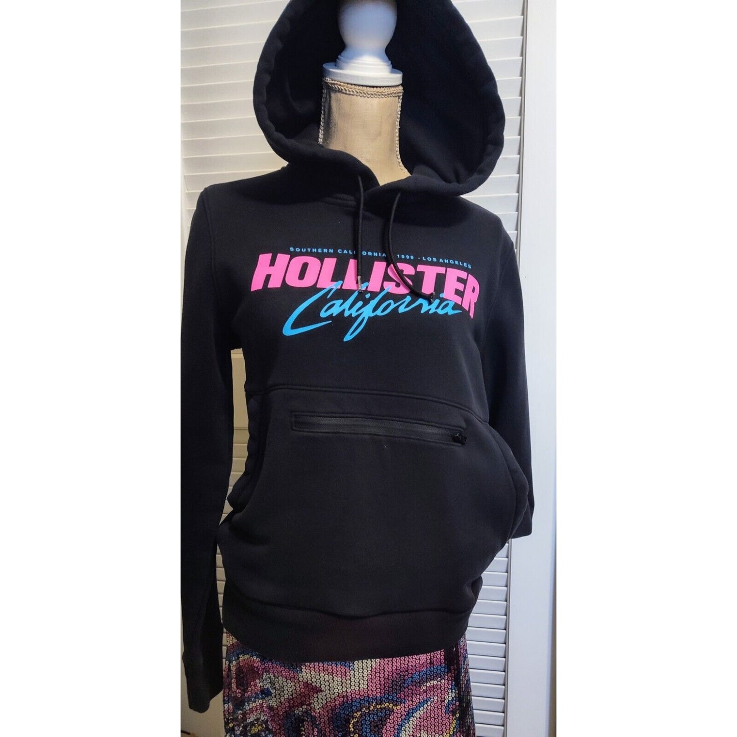 Hollister Black Sunset SOFT Hoodie Extra Zip Pouch Pocket Southern Cali Size S