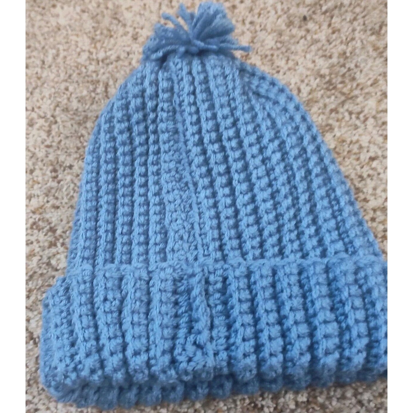 Handmade Homemade Crochet Hat Beanie Soft Blue Slouch Ski Winter Cap Granny-core