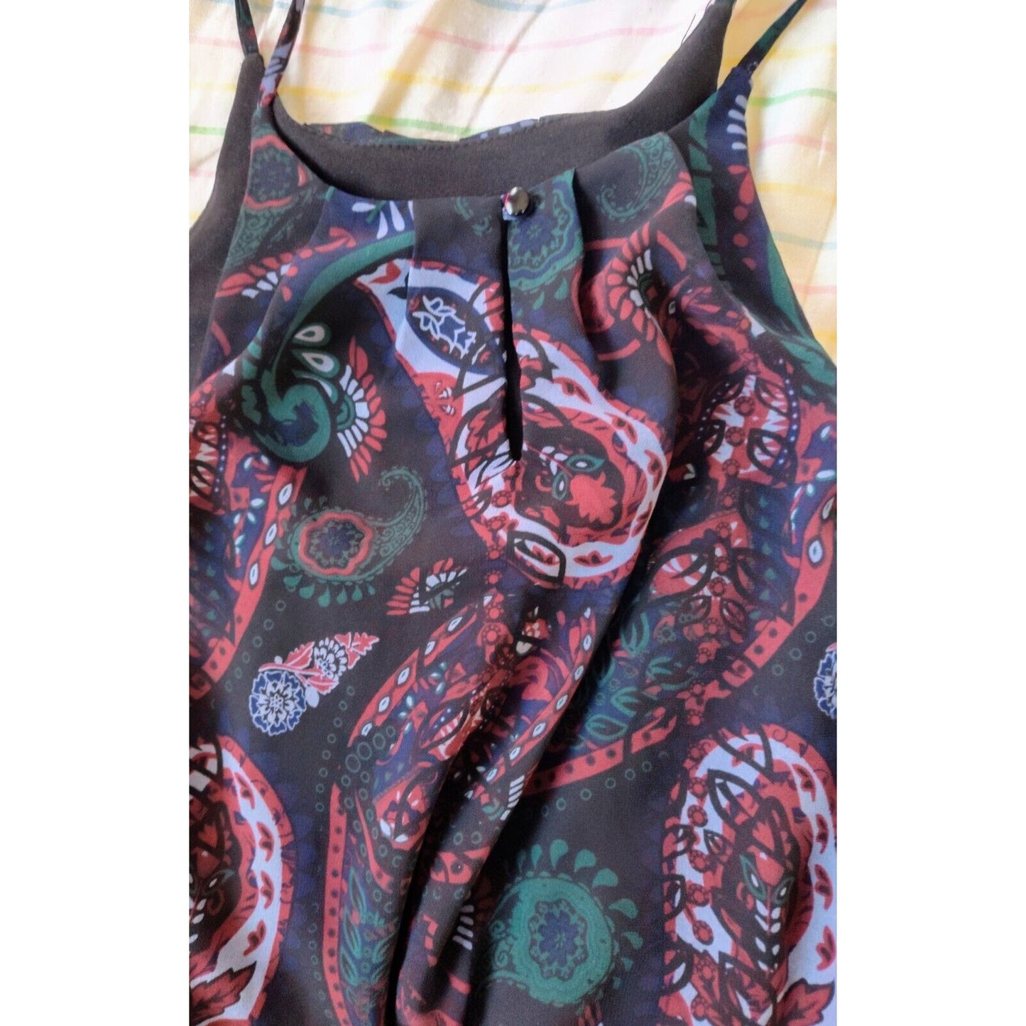 Jr's Miami Spaghetti Strap Dress Dark Jewel Tone Fairycore Paisley Print Size M