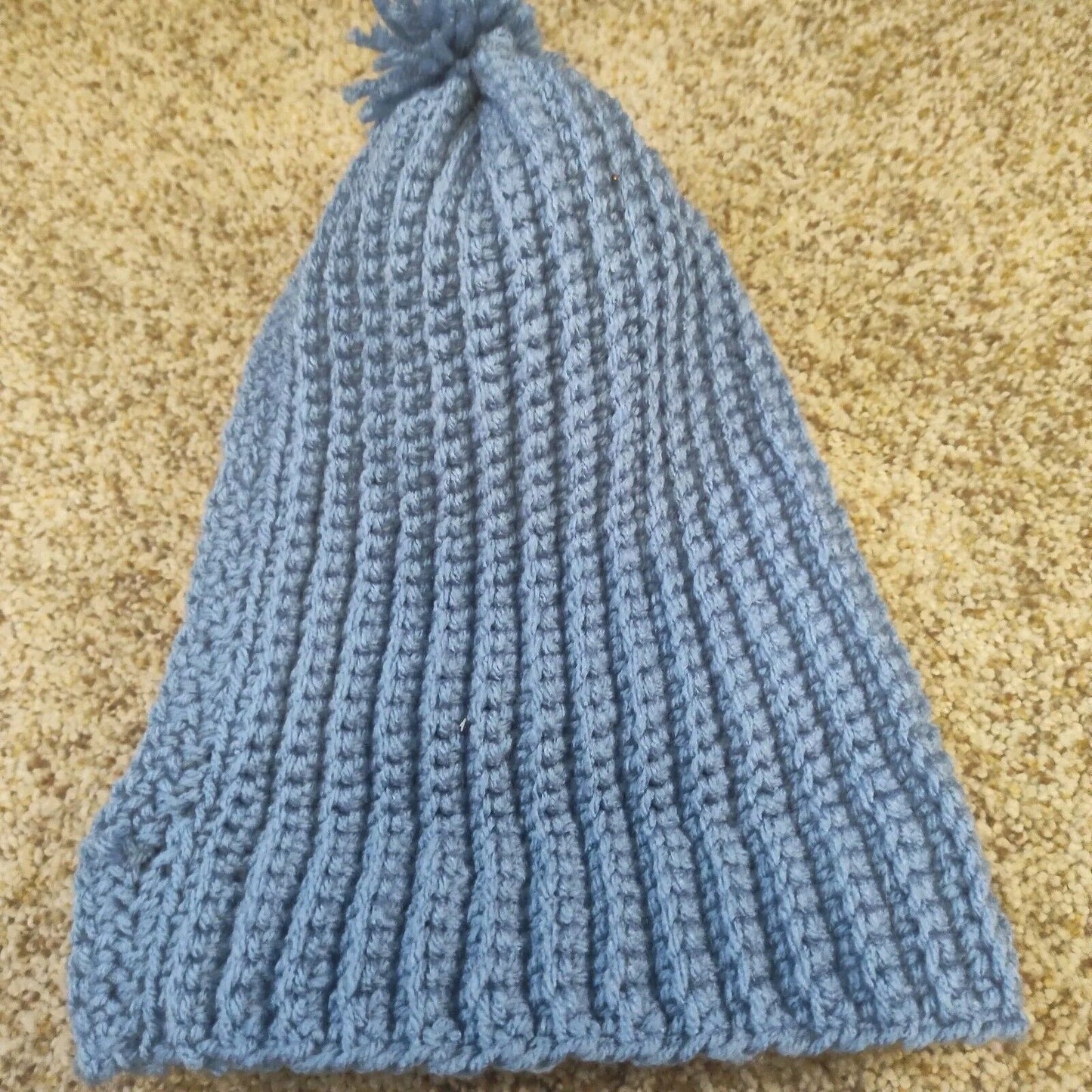 Handmade Homemade Crochet Hat Beanie Soft Blue Slouch Ski Winter Cap Granny-core